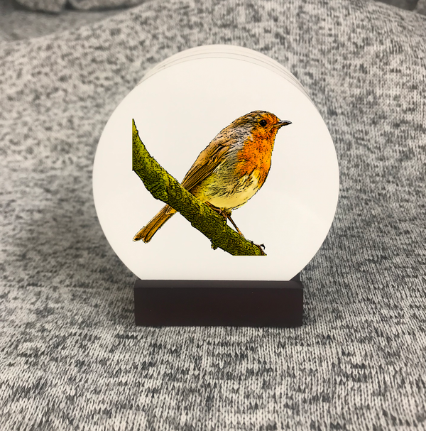 Woodland Bird Coasters - Round with Cork Bottom, Set of 4